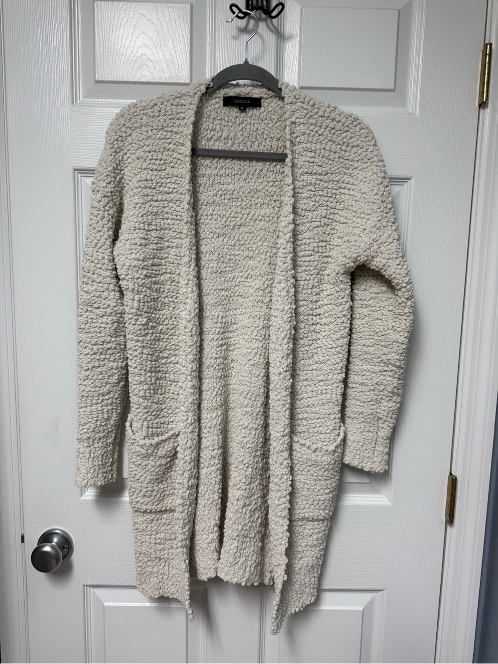 Zesica Cream Bouclé Open-Front Women's Cardigan